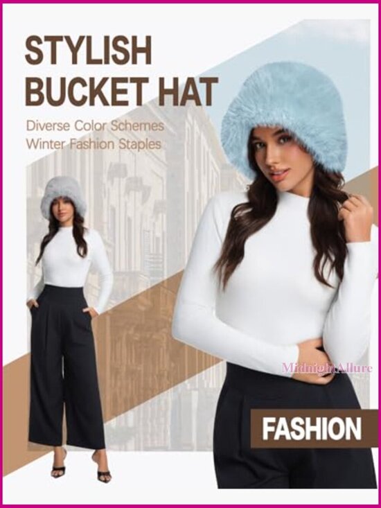 Faux Fur Bucket Hat Wide Brim Adjustable Winter Fashion Hat main image 6